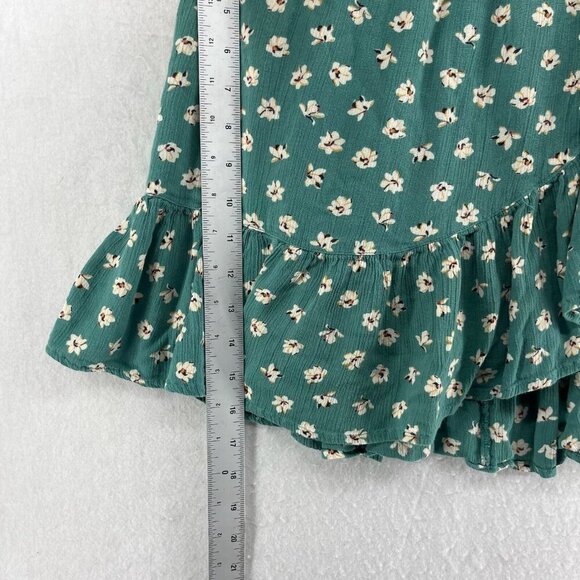 Billabong Mini Skirt Womens L Green Micro Floral Faux Wrap Ruffle Trim Boho Chic - Picture 5 of 9
